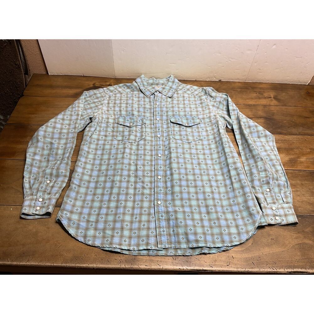 Ryan Michael Linen-Blend Pearl Snap Southwestern Long Sleeve Shirt Size Large